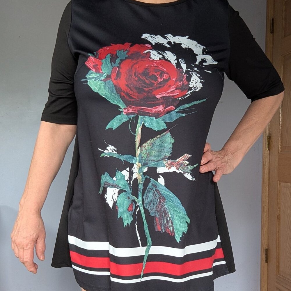 Dzhavael Couture (France) Rose Blouse – Size XL (Est. 12–14)